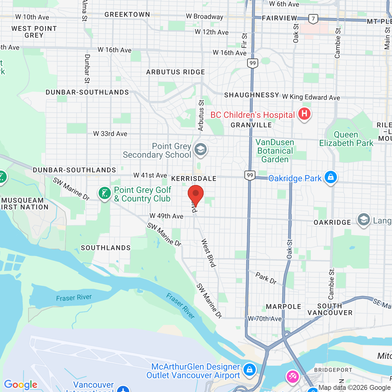 Google map image of our location in 2094 W. 47th Ave Vancouver, BC